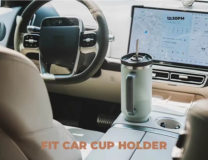 tumbler with straw in car fitting car cup holder