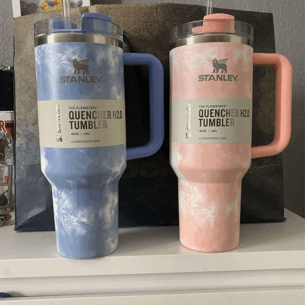 Peach Tie Dye tumbler blue pink