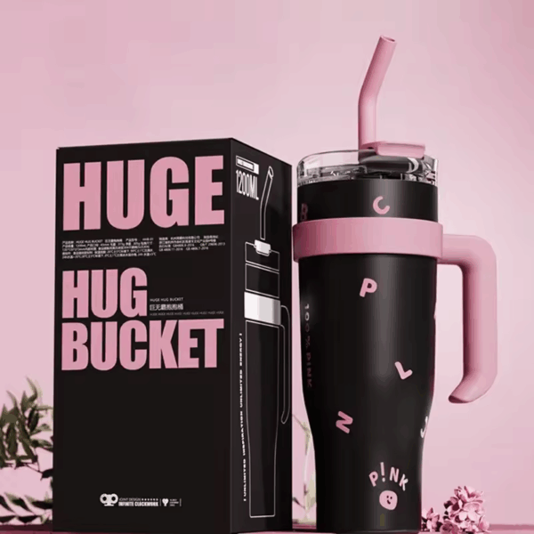 Tumbler with Handle and Straw Lid Vacuum Insulated Water Bottle Straw Cover Silicone Boot Leak-proof Travel Coffee Cup 1.2 pink