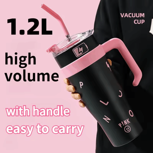 Tumbler with Handle and Straw Lid Vacuum Insulated Water Bottle Straw Cover Silicone Boot Leak-proof Travel Coffee Cup 1.2 Liter