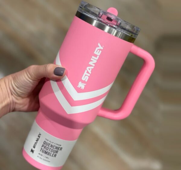 Hot pink Chevron with white stripes 40 oz Stanley Protour Tumblers