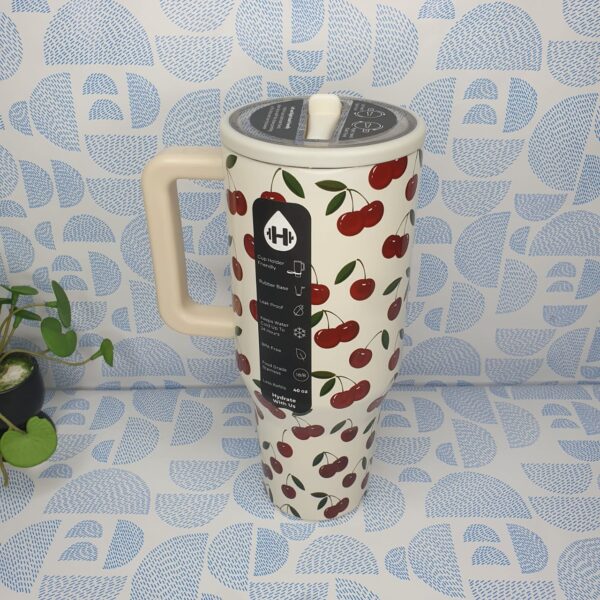 HydroJug Travel 40 Oz Water Bottle With Handle & FlipStraw - Cherry Print - Image 2