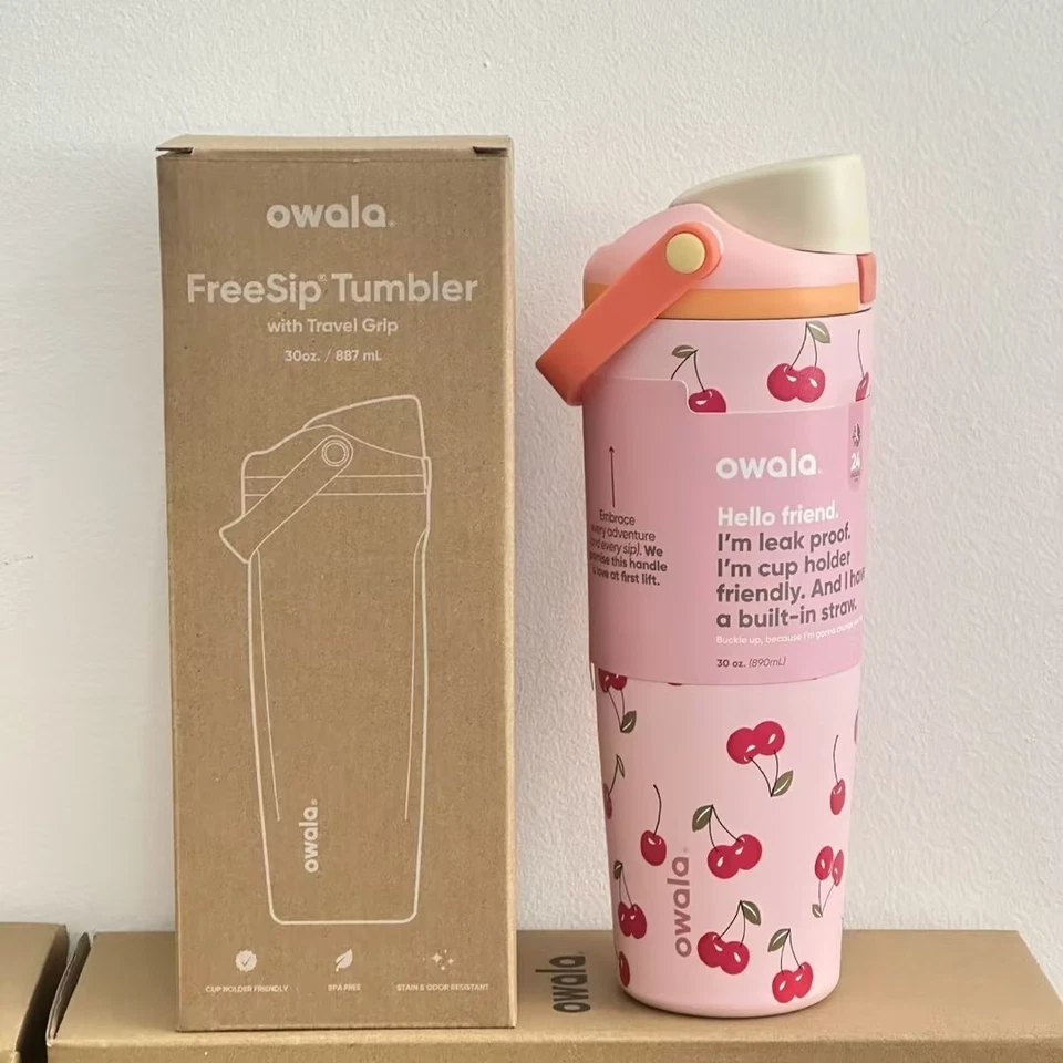Owala FreeSip Sway Pink Cherry Tumbler with Travel Grip Water Bottle - 30oz - Image 2