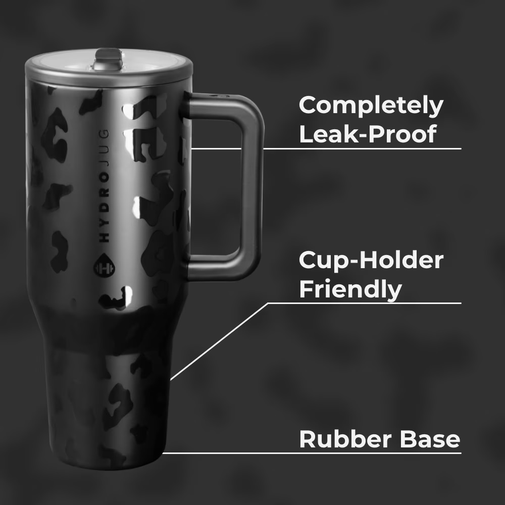 Hydrojug Black Leopard Print Traveler Tumbler 40oz - Image 4