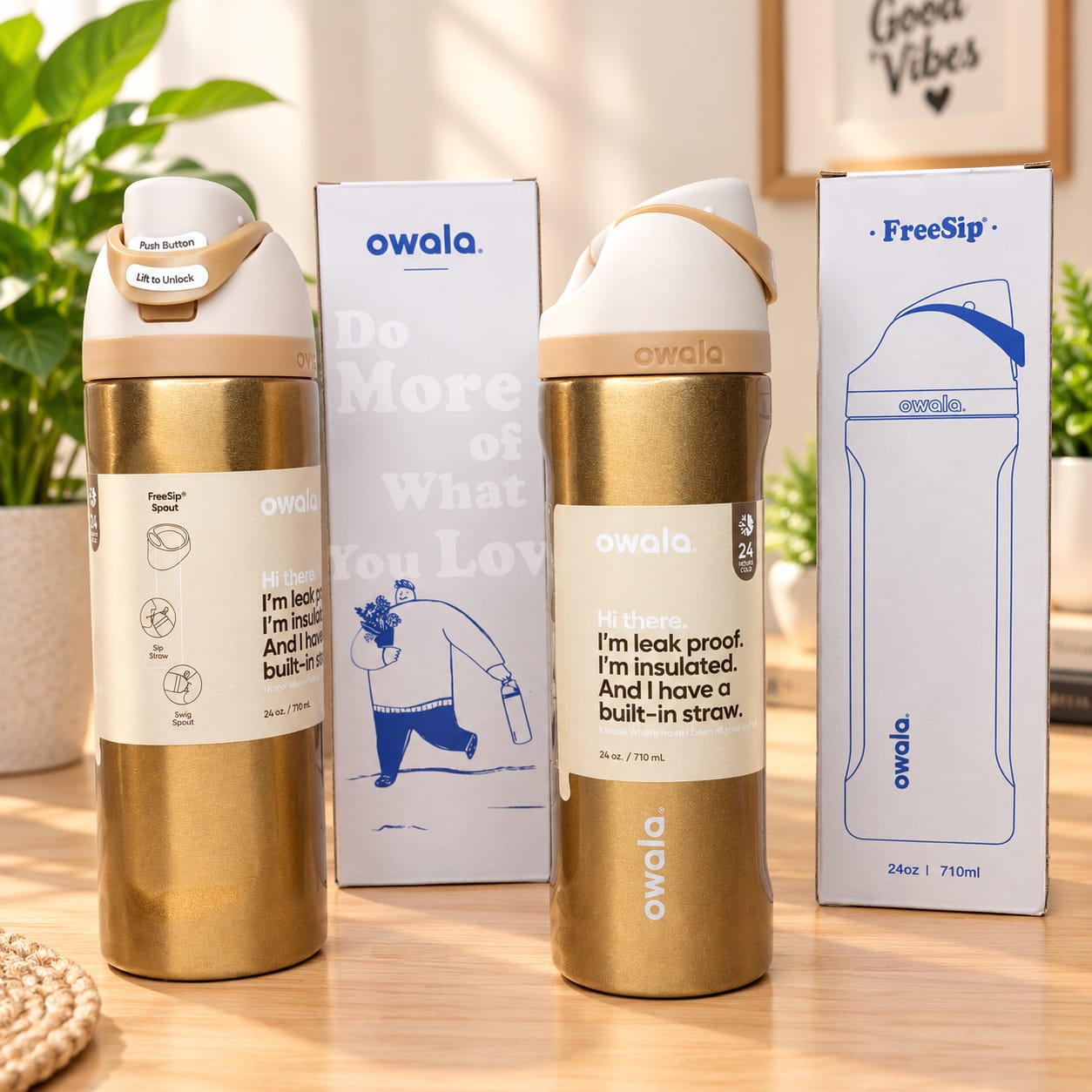 Owala FreeSip Glittering Metallic Gold Water Bottle - 710mL