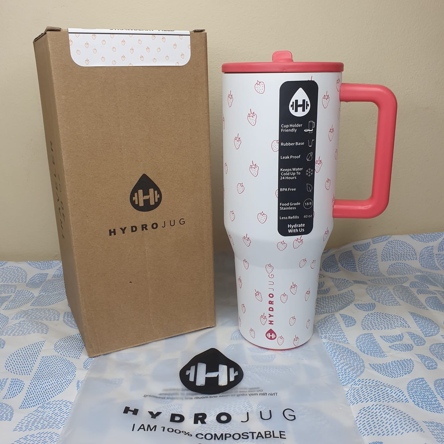 Hydrojug Anthropologie Strawberry Fields Traveler Tumbler 40oz